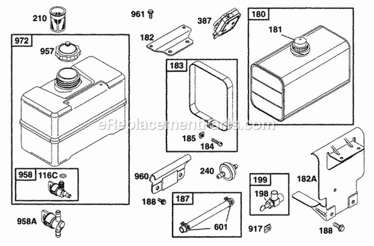 Fuel Tank Assys Diagram and Parts List for  Briggs and Stratton Engine